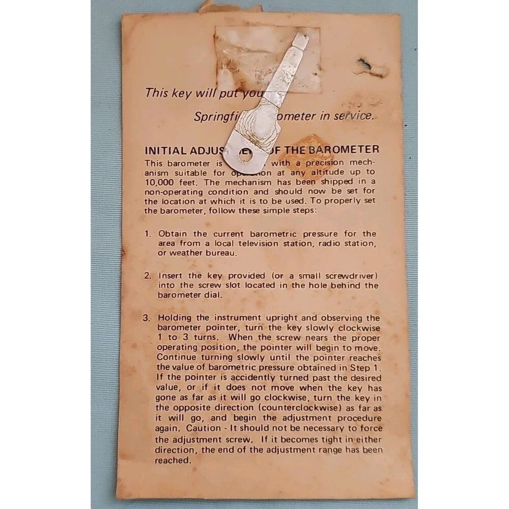 Vtg Springfield Weather Wall Thermometer Barometer Humidity With Key - Picture 5 of 8